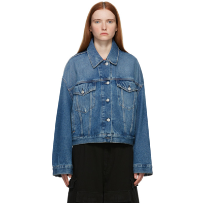 Acne Studios Morris Oversized Cropped Denim Jacket In Mid Blue