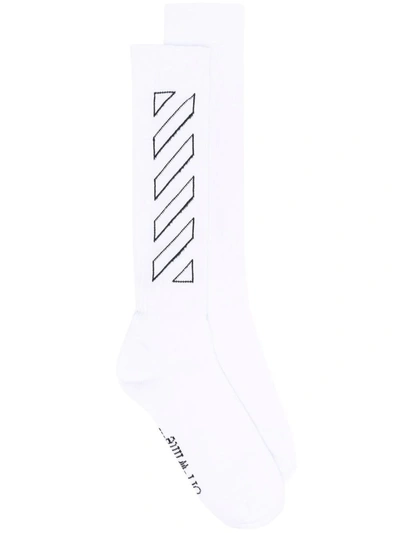 Off-white Logo中长棉质袜子 In White