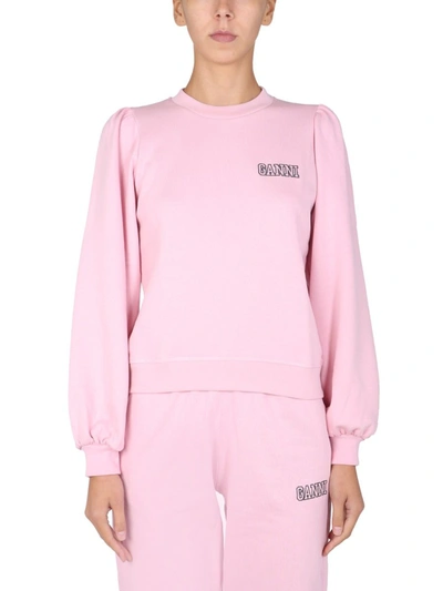 Ganni Pink Software Isoli Puff Shoulder Sweatshirt