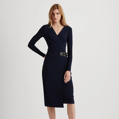 Ralph Lauren Buckled Jersey Dress In Lighthouse Navy