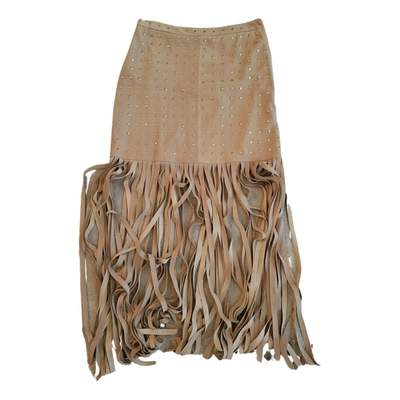 Pre-owned Guess Leather Mid-length Skirt In Beige
