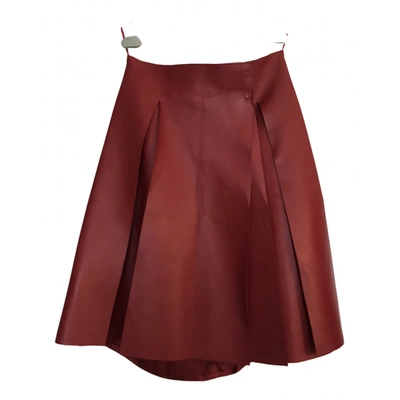 Pre-owned Prada Leather Mid-length Skirt In Burgundy