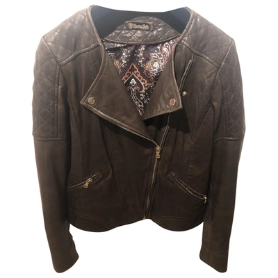 Pre-owned Massimo Dutti Leather Biker Jacket In Brown
