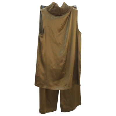 Pre-owned Attic And Barn Silk Trousers In Khaki