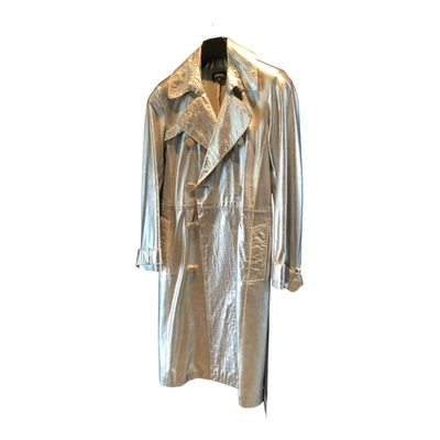 Pre-owned Georges Rech Leather Trench Coat In Silver