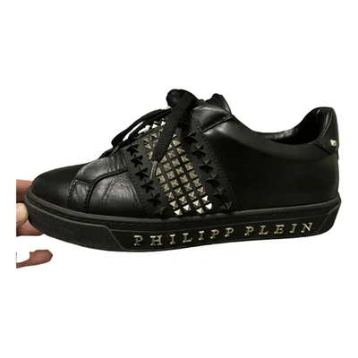 Pre-owned Philipp Plein Leather Low Trainers In Black