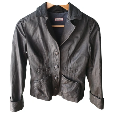 Pre-owned Max & Co Leather Biker Jacket In Anthracite