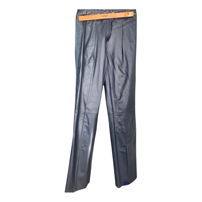 Pre-owned Bally Leather Trousers In Navy