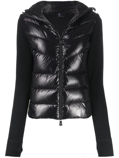 Moncler Cardigan With Hood And Padding In Nero