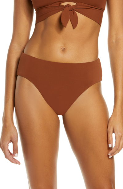 Robin Piccone Ava High Waist Bikini Bottoms In Cocoa