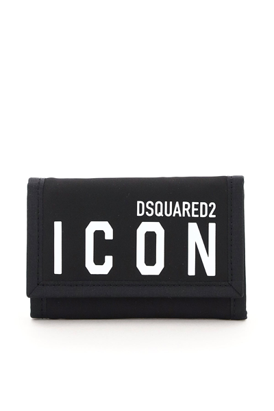 Dsquared2 Be Icon Nylon Wallet In Black,white