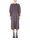 Ganni Shirred Checked Organic Cotton-blend Seersucker Midi Dress In Multicolor