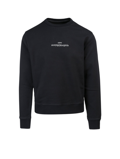Maison Margiela Embroidered Inverted Logo Sweatshirt In Black