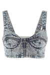 Alessandra Rich Crystal-embellished Zip-pull Denim Bralette