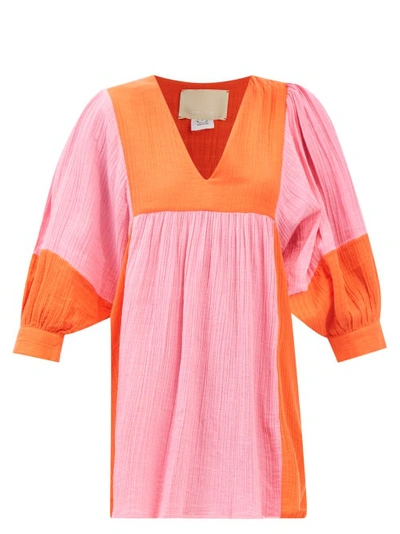 Anaak Ajmer Bi-colour Cotton Sun Dress In Pink