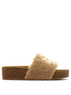 Tory Burch Double T Genuine Shearling Platform Slide Sandal In Beige