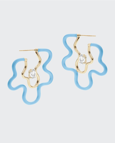 Bea Bongiasca Flower Power Double Hoop Earrings In Baby Blue Enamel And Marquise Rock Crystals