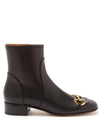 Gucci Horsebit Leather Ankle Boots In Black