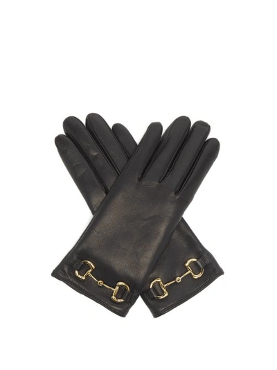 Gucci Horsebit Cashmere-lined Leather Gloves In Black