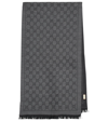 Gucci Brown Gg Jacquard Pattern Knitted Scarf In Anthracite/black