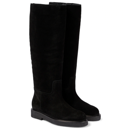 Legres Shearling-lined Suede Knee-high Boots In Black