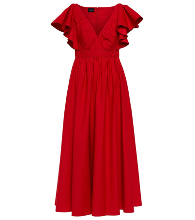 Giambattista Valli V-neck Ruffle-detail Dress In Red