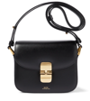 Apc A.p.c. Compact Black Calf Leather Shoulder Bag With Adjustable Strap
