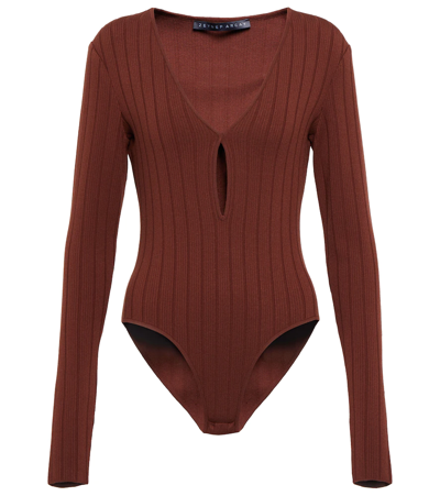 Zeynep Arcay Cutout Ribbed-knit Bodysuit In Brown