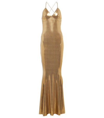 Norma Kamali Lamé Fishtail Slip Gown In Gold
