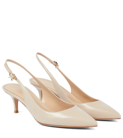 Gianvito Rossi Ribbon Sling Leather Slingback Pumps In Mousse