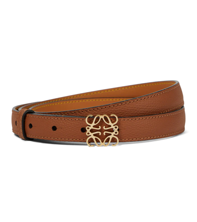 Loewe Anagram Leather Belt In Tan/gold