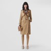 Burberry Check Panel Cotton Gabardine Trench Coat In Camel