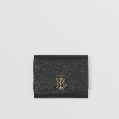 Burberry Grained Leather Tb Monogram Folding Wallet In Black
