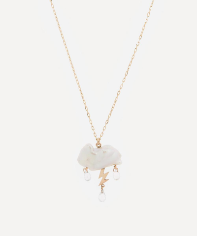 Rachel Quinn 14ct Gold Petite Storm Cloud Pearl And White Topaz Pendant Necklace In White