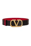 Valentino Garavani Vlogo Reversible Leather Belt In Black Pure Red