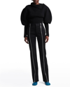 Bottega Veneta Puff-sleeve Ribbed Sweater In 1000 Black