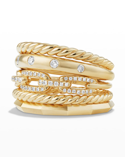 David Yurman Women's Stax Wide Ring With Diamonds In 18k Yellow Gold/15mm
