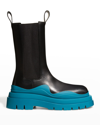 Bottega Veneta Tire Leather Chelsea Boots In Black/blue