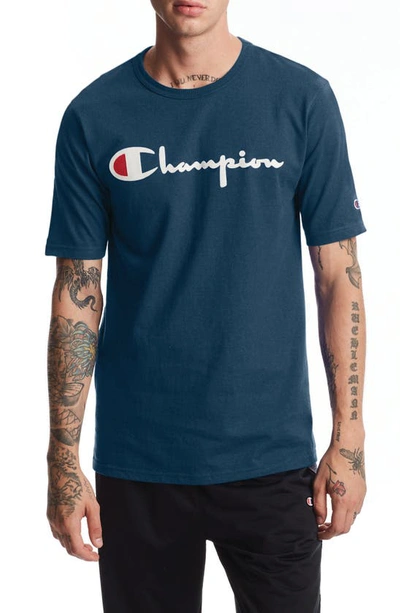 Champion Heritage Script Logo T-shirt In Jetson Blue