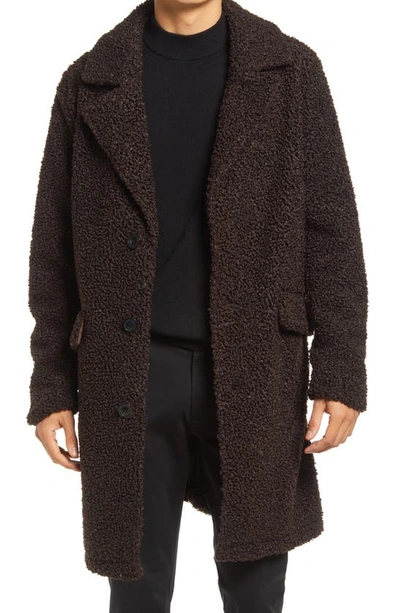 Karl Lagerfeld Faux Shearling Topcoat In Dark Chocolate