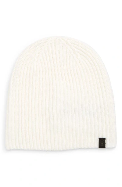 Allsaints Merino Wool Ribbed Beanie In Chalk