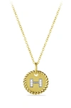 David Yurman Cable Collectibles Initial Pendant With Diamonds In Gold On Chain, 16-18
