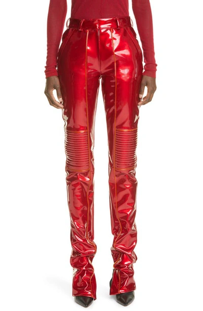 Laquan Smith Pvc Moto Pants In Crimson & Hot Orange
