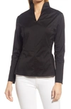 Ming Wang Quarter Zip Funnel Neck Shirt In Black