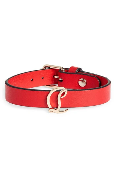 Christian Louboutin Cl Logo Leather Bracelet In Loubi/ Gold