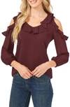 Cece Ruffled Cold-shoulder Top In Rich Cabernet