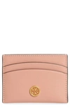 Tory Burch Robinson Leather Card Case In Pink Moon