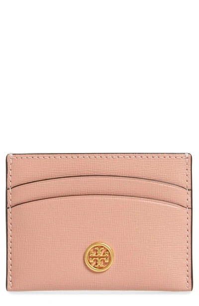 Tory Burch Robinson Leather Card Case In Pink Moon