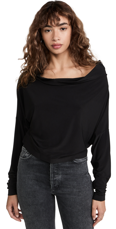 Norma Kamali Drop Shoulder All In One Cropped Top In Black