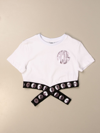 Gcds Kids' Cotton Cropped Tshirt With Logo In White